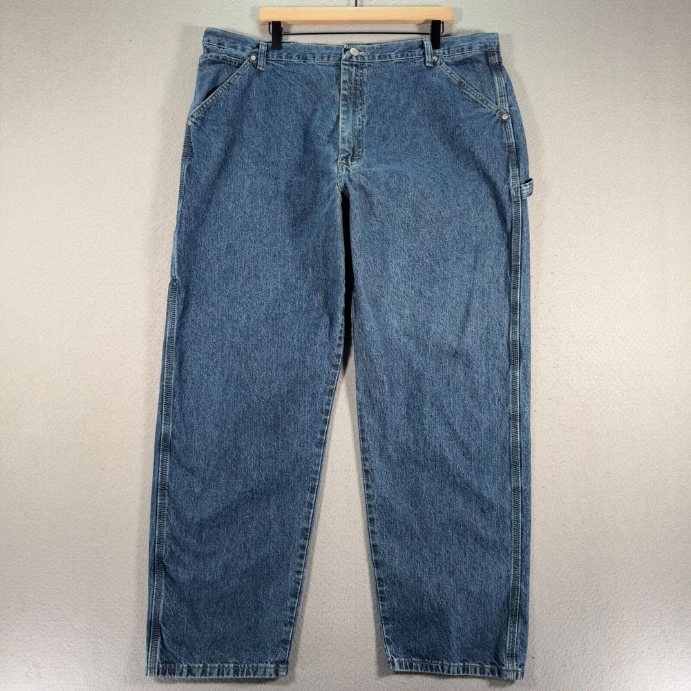 Wrangler Carpenter Jeans Mens 42x32 Blue‎ Medium Wash Workwear Utility 94LSWDV